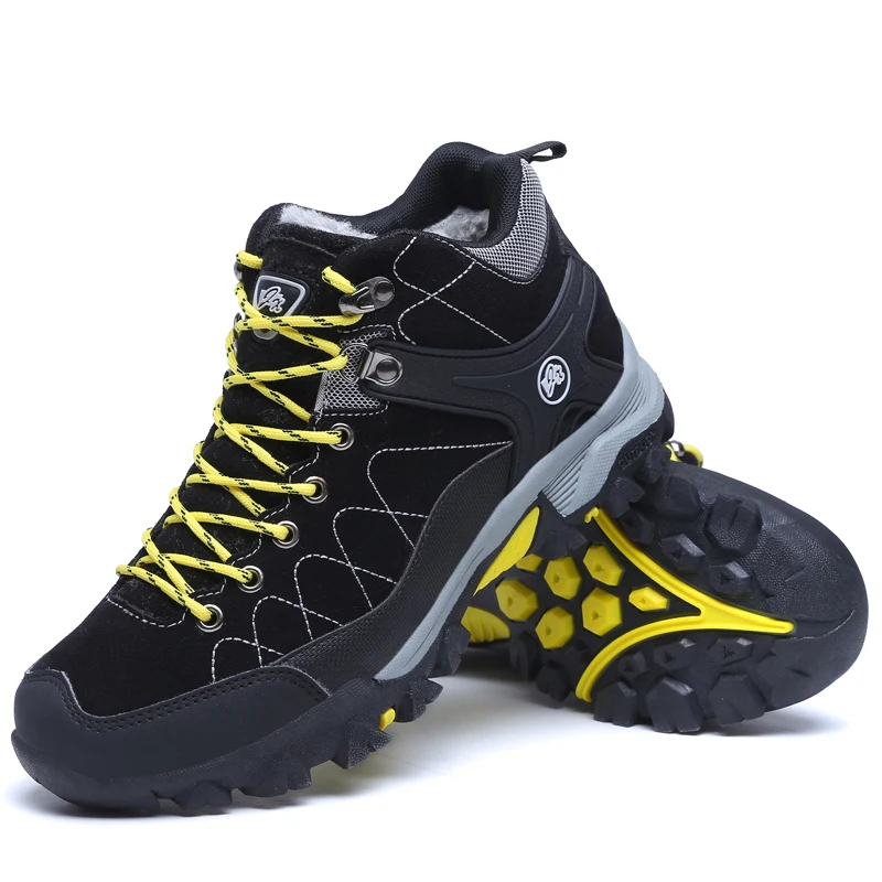 JUNJARM New Men Boots Winter With Fur Warm Snow Boots Men Winter Boots Work Shoes Men Footwear Fashion Rubber Ankle Shoes
