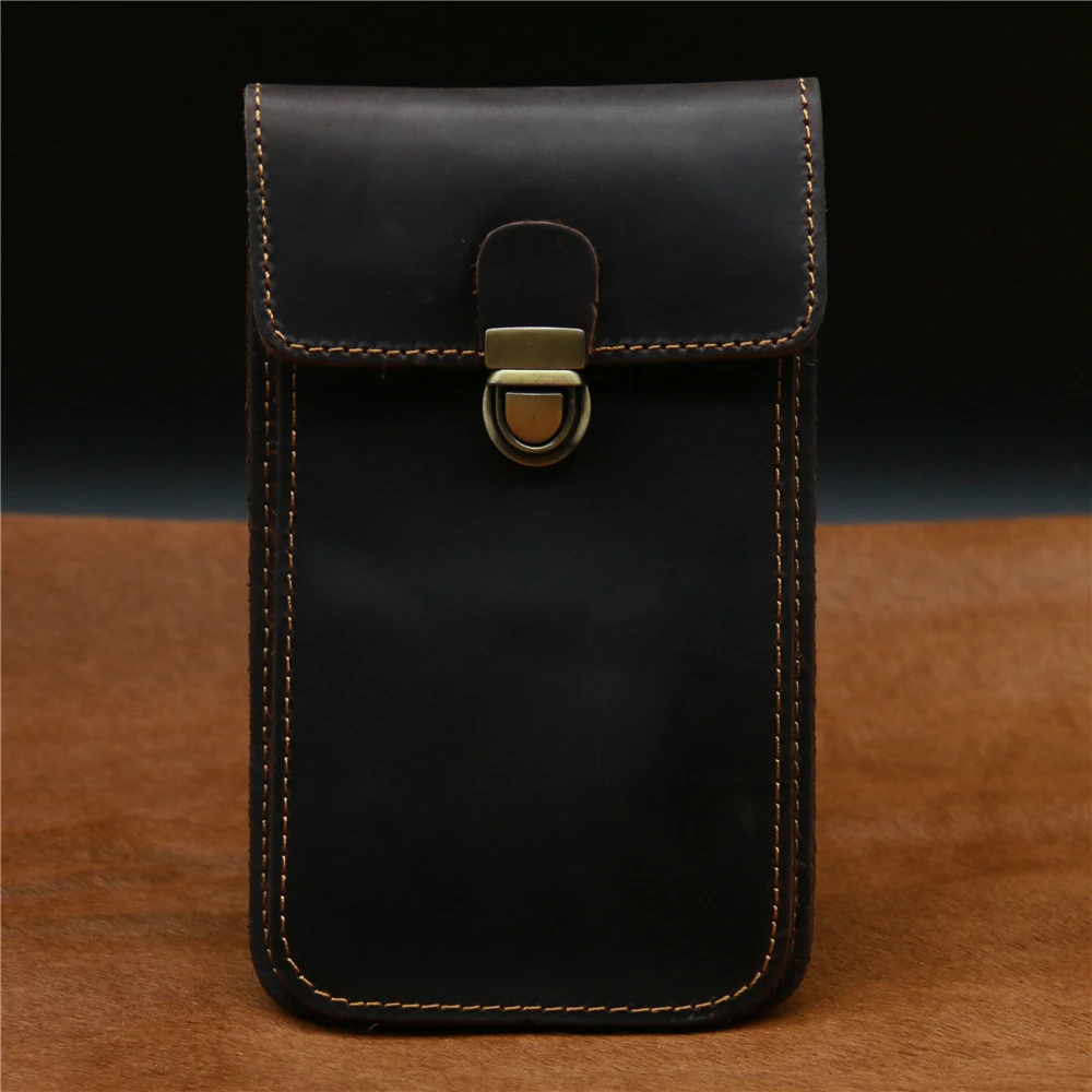 Genuine Leather Vintage Men Waist Pack Pouch Waist Bag Fanny Pack Phone Bag Pocket Cowhide Leather Small Bag Hip Belt Loop Hoop