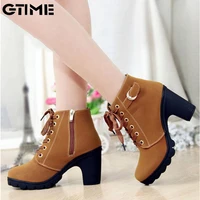 dropshipping spring autumn martin boots women spring solid color lace up ankle ladies pu leather shoe high heel botas mujer zh36