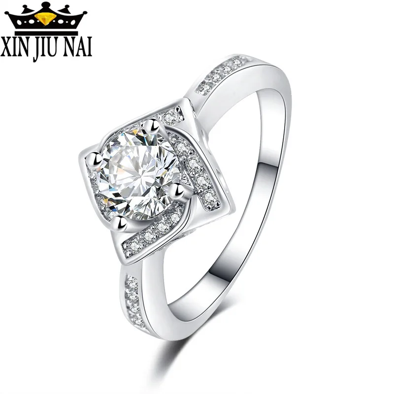 

Fashion Jewelry Square Shape Flower Rose Design Wedding Engagement Rings for Women Fine Bijoux Femme Wedding Bands