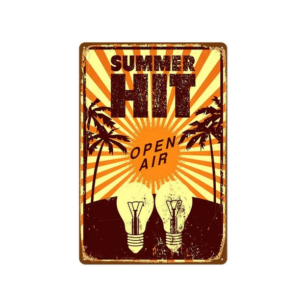 

Metal Tin Sign Summer Hit Open Air Bar Pub Home Vintage Retro Poster 12*8 Inches