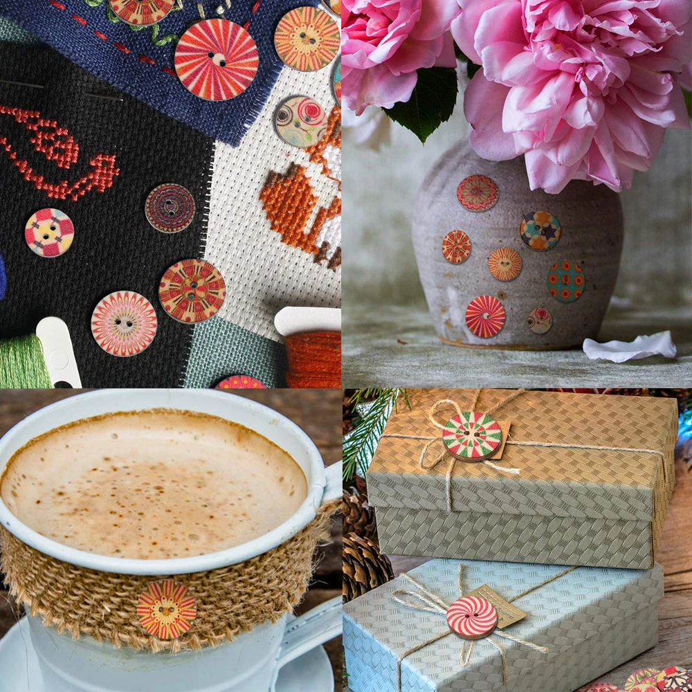 50 шт. деревянные пуговицы ретро серии расписные для одежды скрапбукинга поделки