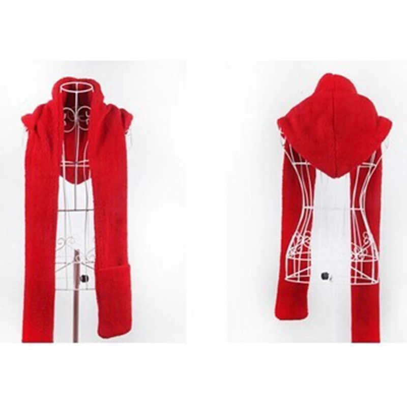 

New Fashion Hooded Scarf Hat Glove Hot Sale 3 Piece Sets Women Winter Warm Soft Hood Scarf Snood Pocket Hats Gloves
