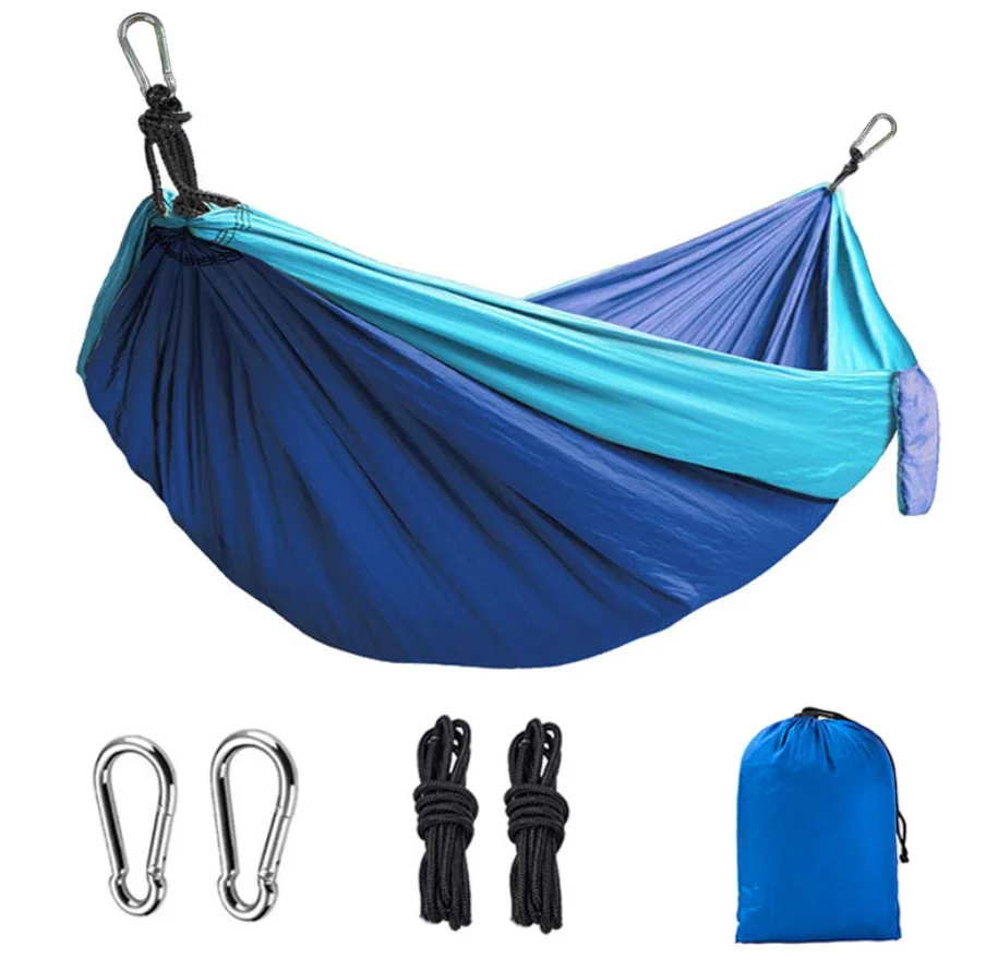 

Single Double Hammock Adult Outdoor Backpacking Travel Survival Hunting Sleeping Bed Portable With 2 Straps 2 Carabiner