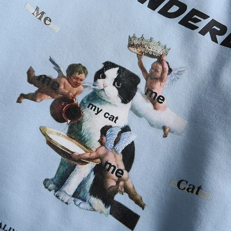 Толстовка мужская с капюшоном свитшот принтом ангела кота пуловер в стиле