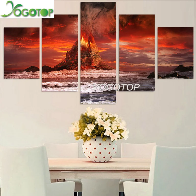 Алмазная живопись своими руками горы Вулкан морской океан 5d Вышивка наборы для