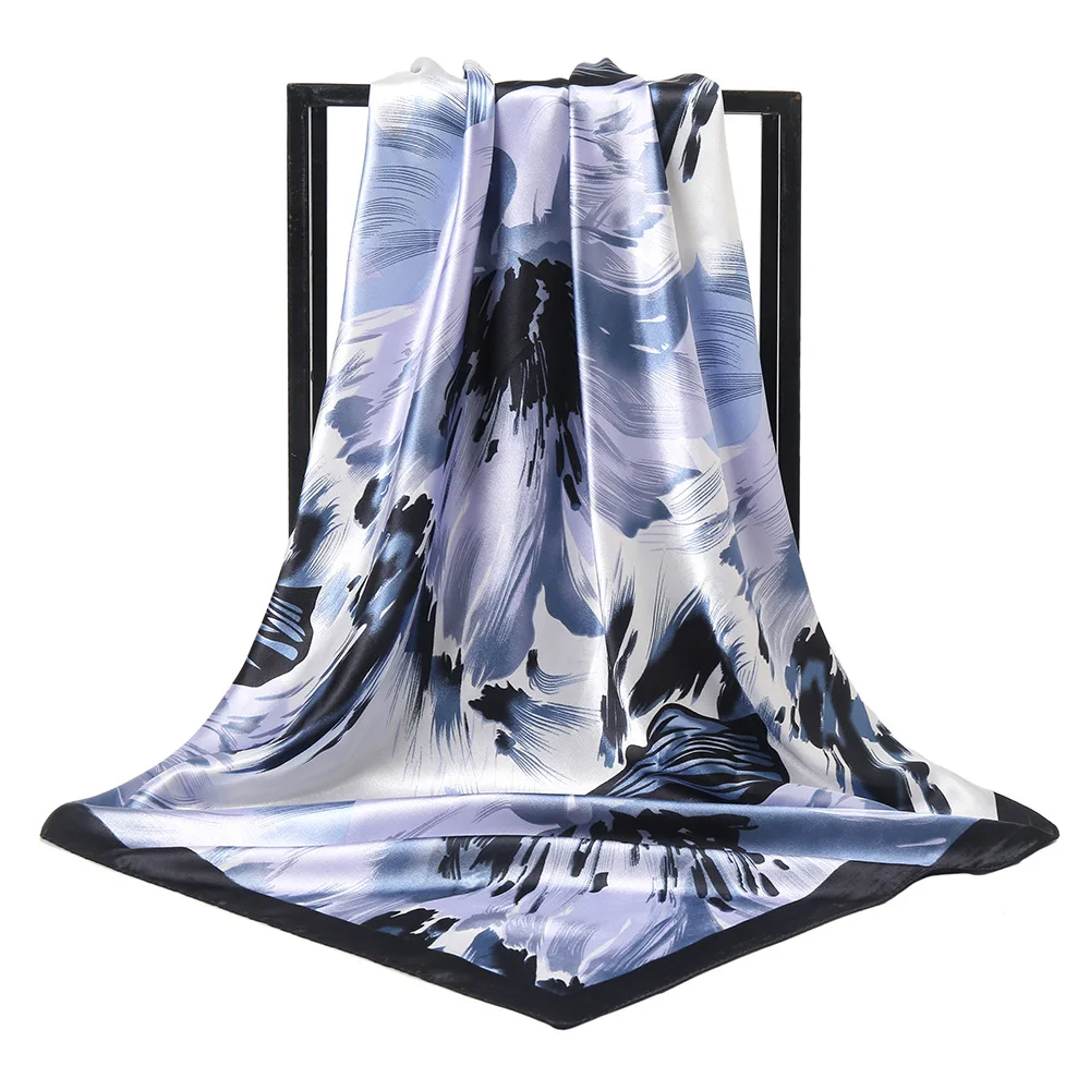 

Satin square scarf hot style printed silk scarf size 90cm muslim hijab headband shwal bonnert wrap