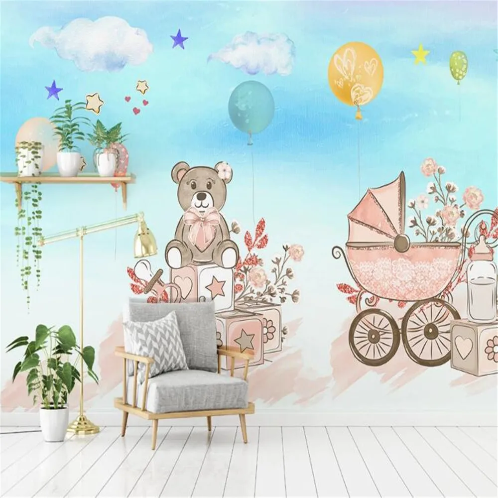 

milofi factory custom wallpaper mural 3D Nordic hand-painted cartoon animal balloon children's room background wall