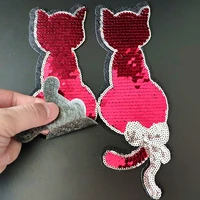 largr cats iron on patches for clothing red sequins biker badge embroidery fabric sequined patch clothes stickers christmas