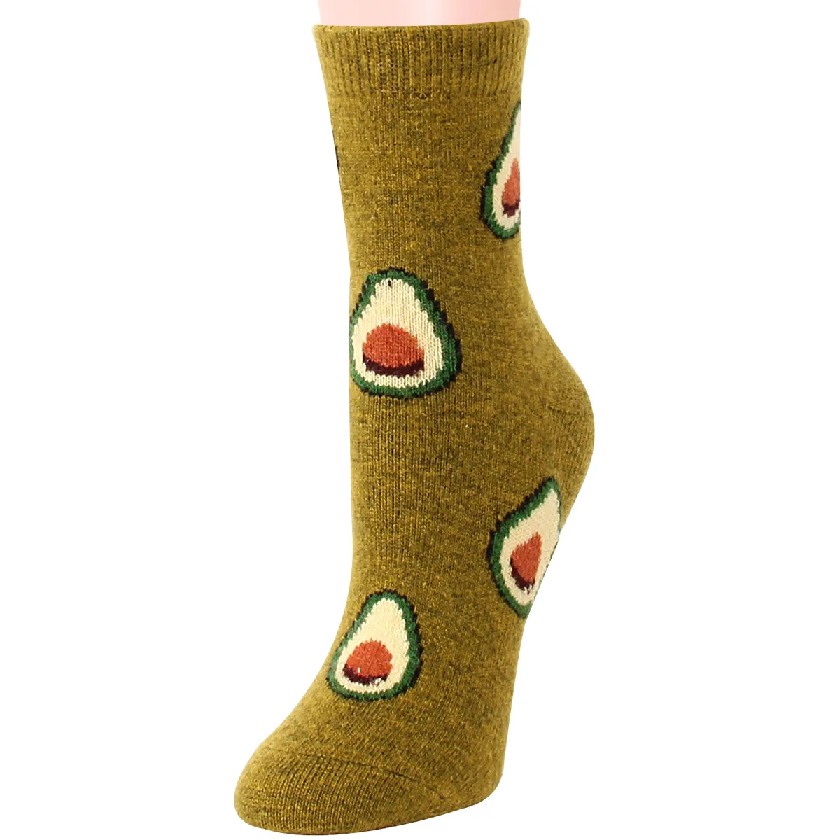 12 Pairs Thermal Wool Socks Avocado Pattern Middle Tube Funny Women Socks Novelty Cozy Thick Warm Soft Crew Casual Socks