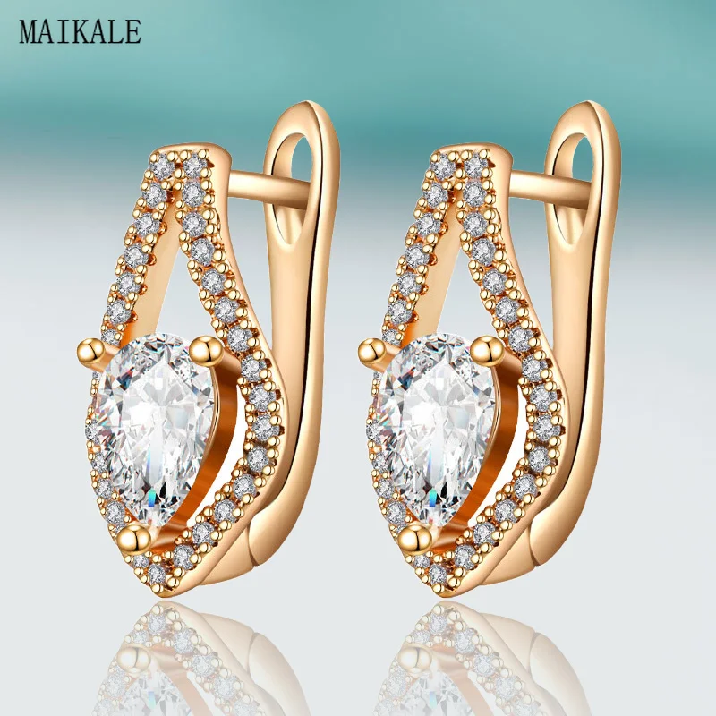 Женские ажурные серьги MAIKALE новые золотые гвоздики в форме сердца с фианитами