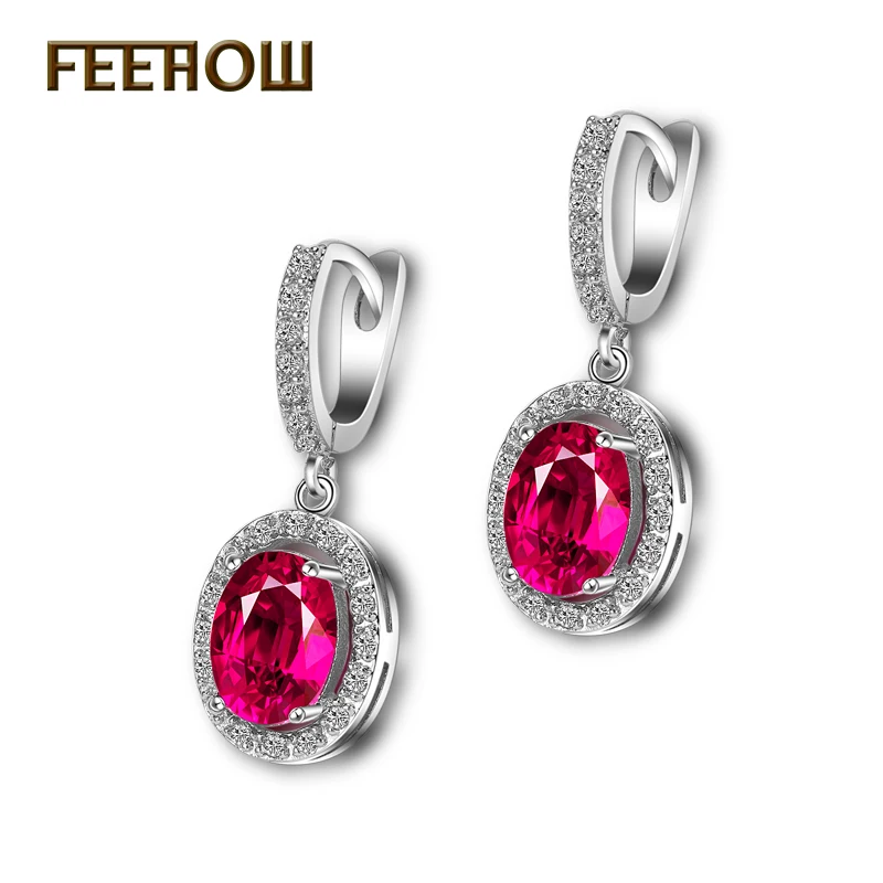 Женские сережки подвески FEEHOW белые в овальной форме с микро инкрустацией и