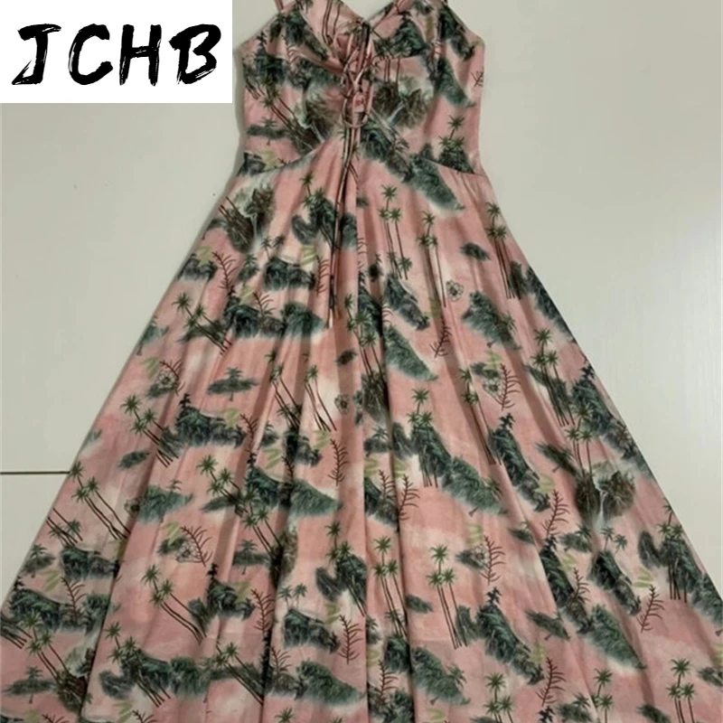 

JCHB Sexy Strapless Pleated High Waist Slim Elegant Print Medium Length Suspender Maxi Dresses For Women 2021 Summer GX189