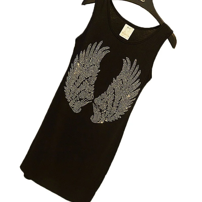 Женское платье без рукавов QING MO Wings черное свободное футболка с черепом и короной