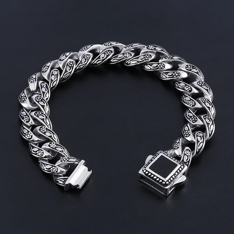 Мужской тяжелый панк рок браслет из нержавеющей стали 316L 15 мм с розой кубинские