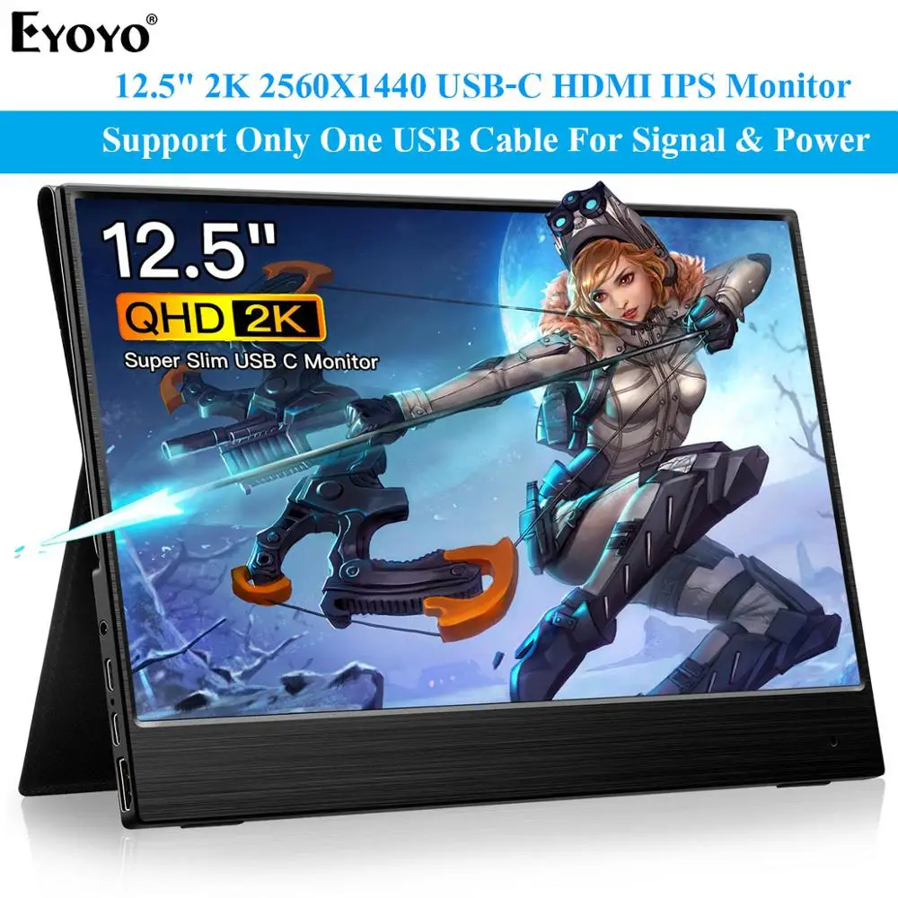 Тонкий портативный ЖК монитор Eyoyo EM12R QHD 1440P 12 5 &quotUSB Type C HDMI для ноутбука телефона xbox