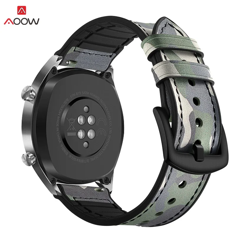 Ремешок из натуральной кожи для huawei Watch GT 46 мм Honor Magic Watch ремешок браслет камуфляжная черная Пряжка для samsung gear S3
