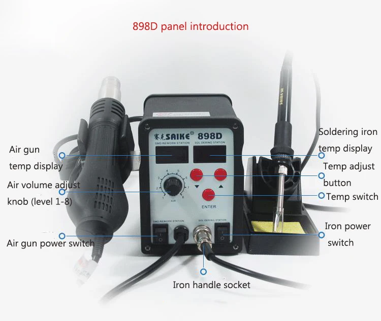 

110V / 220V Soldering station Saike 898D soldering iron hot air gun 2 in 1 with Gift C desoldering motherboard repair tools