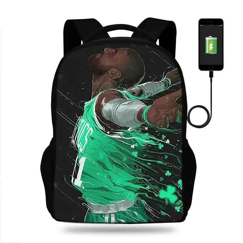 17 дюймов Kyrie Irving Рюкзак Мужские USB зарядка рюкзаки для подростков мальчиков и