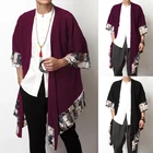 Китайский ретро-тренчкот, мужской кардиган в стиле хип-хоп с широкой талией и цветочным принтом, куртки с рукавом три четверти и открытой строчкой, свободная одежда, большой размер