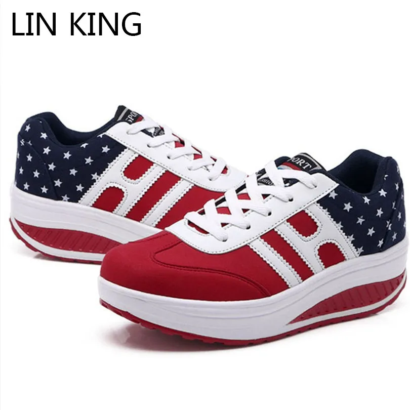 LIN KING/Новое поступление женские парусиновые кроссовки визуально увеличивающие