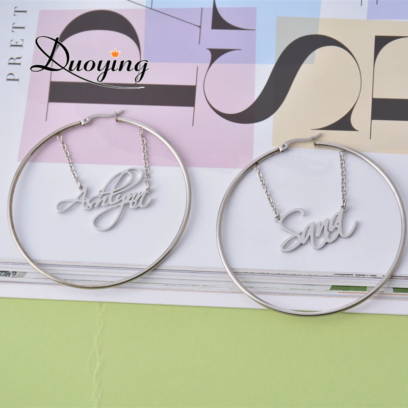 Duoying двухцветные серьги-кольца висячий кулон-табличка с именем индивидуальные