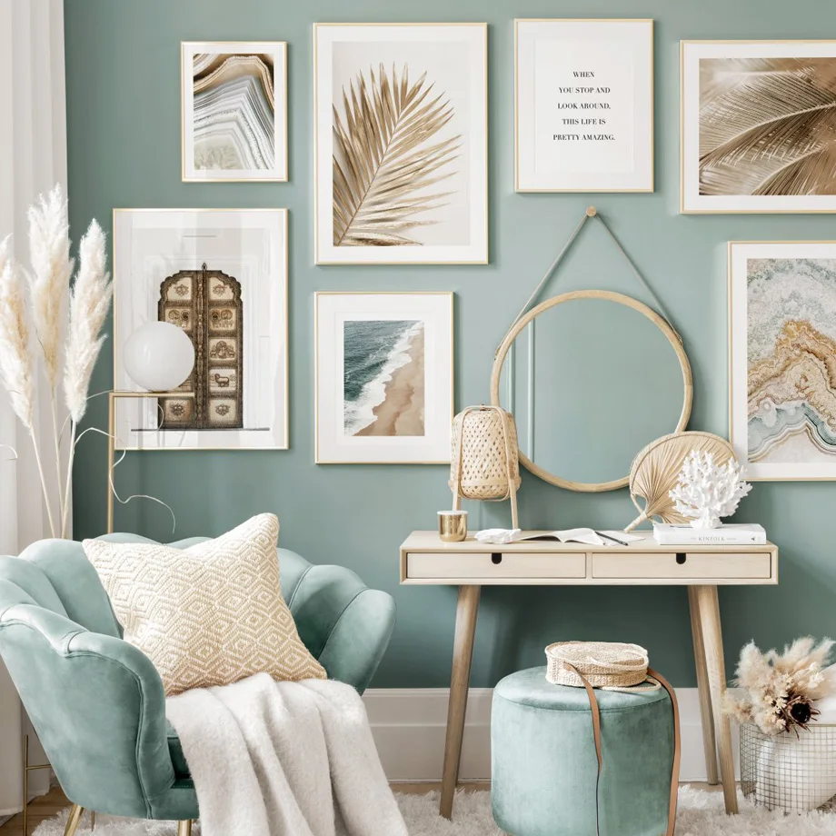 

Golden Palm Leaves Door Agate Shoreline Beach This Life Wall Art Print Canvas Painting Nordic Poster Decor Pictures Living Room