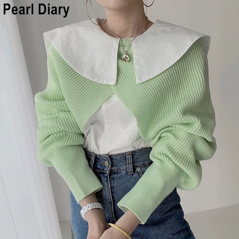 

Осенне-зимний вязаный свитер с длинным рукавом, женские свободные трикотажные пуловеры с круглым вырезом, Двусторонняя одежда сзади и спер...