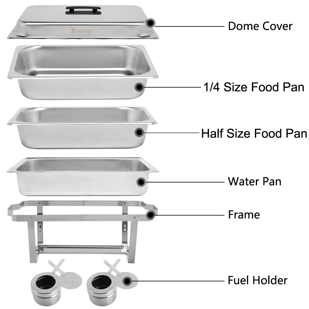 

ZOKOP 9L*2 Three Sets of Dishes 1*1/2 2*1/4 Stainless Steel Rectangular Buffet Stove