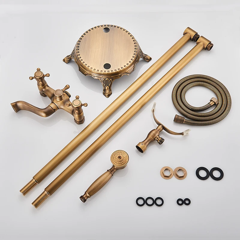 Античный латунный напольный смеситель для раковины с двойной ручкой набор