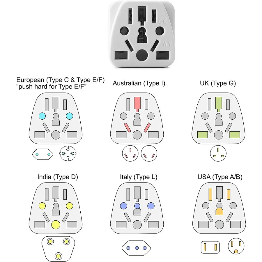 Universal to US Canada Thailand Travel Adapter Type B Plug Multi-Outlet AC100~250V 10A White Black | Обустройство дома