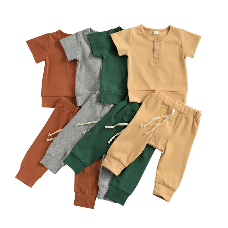 

New Baby Boys Outfit Set Short Sleeve Solid Color Tops+Pants Set Kids Boys Summer Clothes Baby Boy Clothes Newborn Set