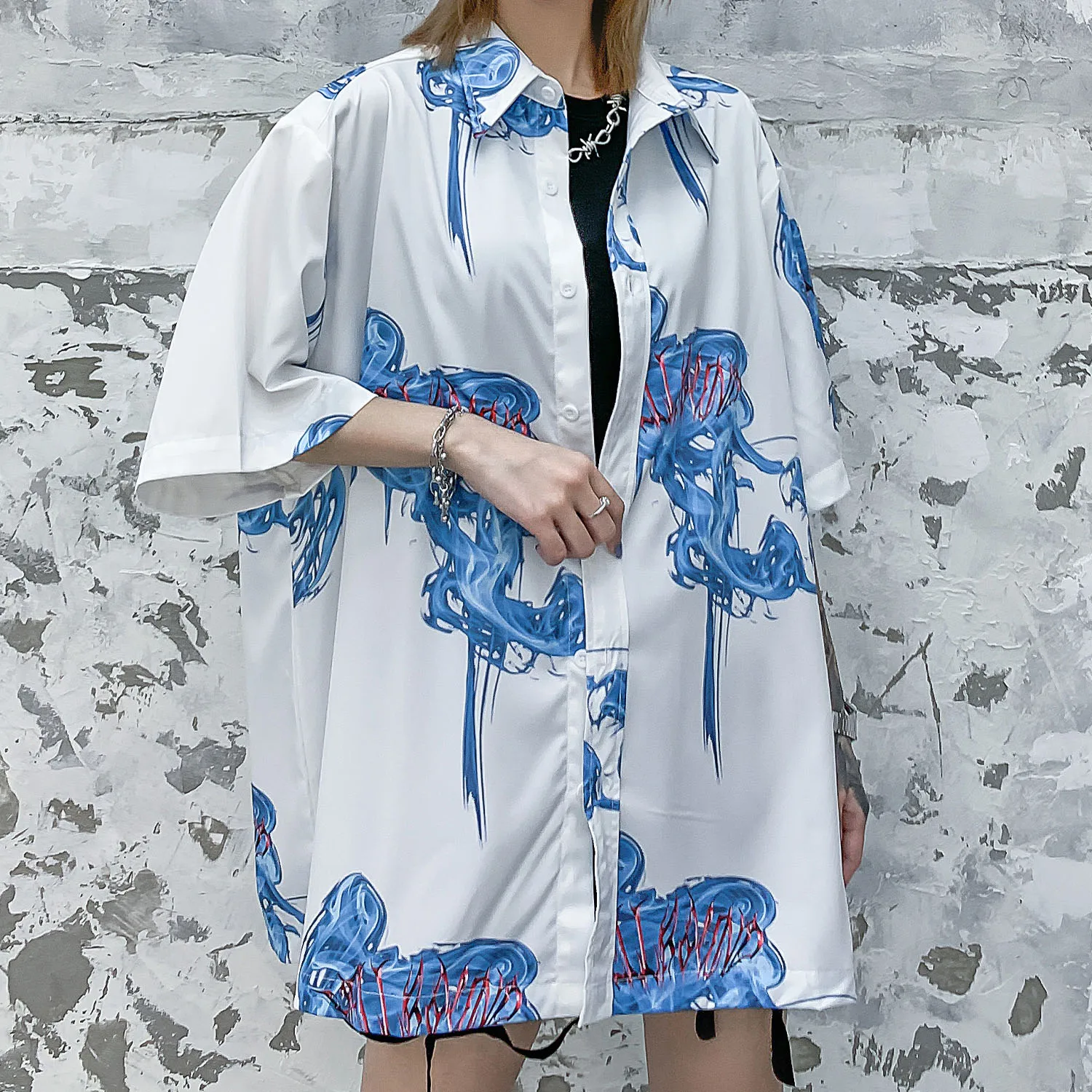 Гавайская пляжная рубашка с голубым дымчатым принтом для мужчин и женщин уличная