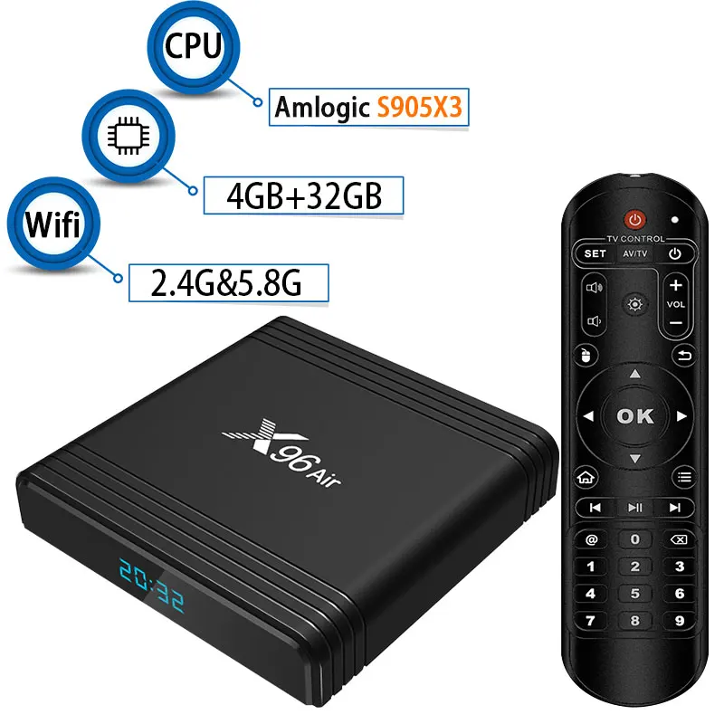 ТВ коробка X96 воздуха Amlogic S905X3 set top tv Box, Wi-Fi, Netflix Media Player голосового помощника Android 9,0 4 Гб 64 Гб оперативной памяти, 32 Гб встроенной памяти, ТВ коробка - Цвет: 4 32GB tv box