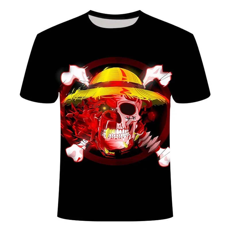 

3D printing summer T-shirt fire fist anime Luffy straw hat group T-shirt men loose casual T-shirt men clothes T-shirt cool