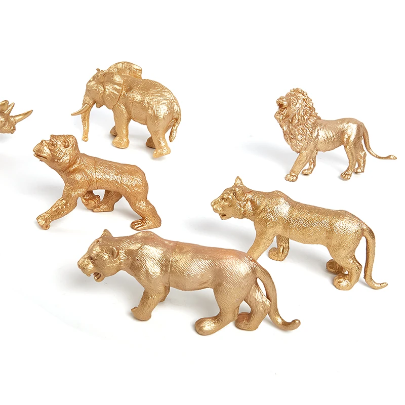 

7pcs/set Of Gold Version Simulation Wildlife Park Animal Model Toys Plastic Forest Animal Toys Plastic Figure Wild Zoo Model