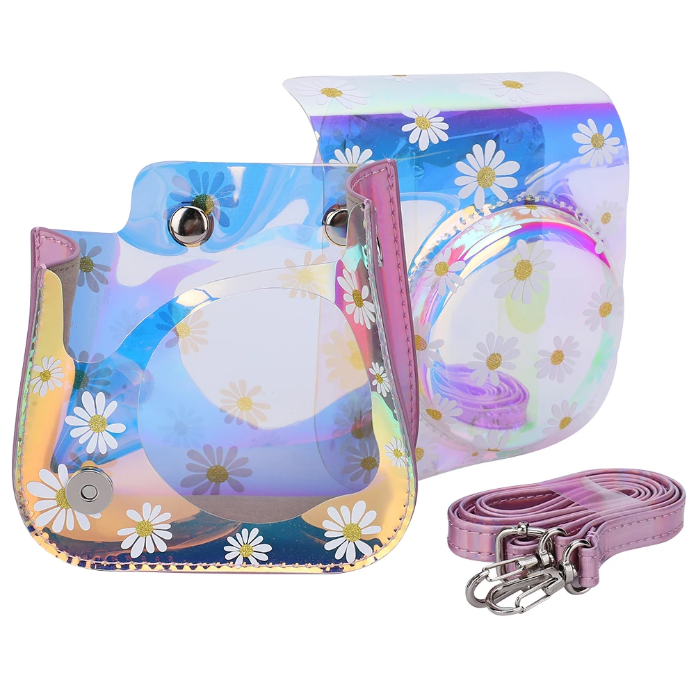 

PU Leather Instant Camera Protection Case Bag Shoulder Strap Daisies Translucent For Mini11