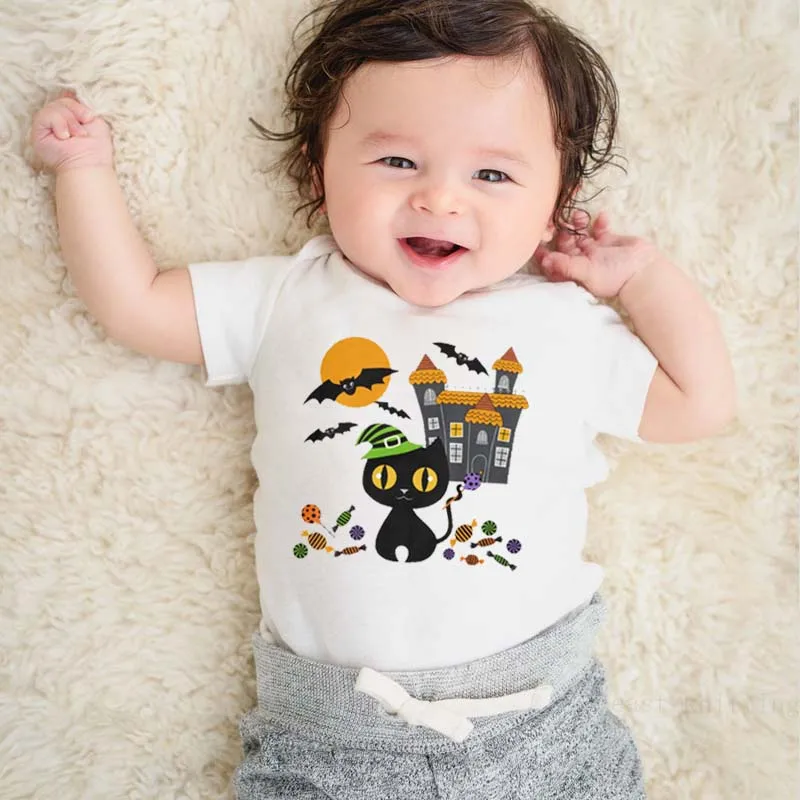 Боди с короткими рукавами для новорожденных черный комбинезон кошкой мальчиков