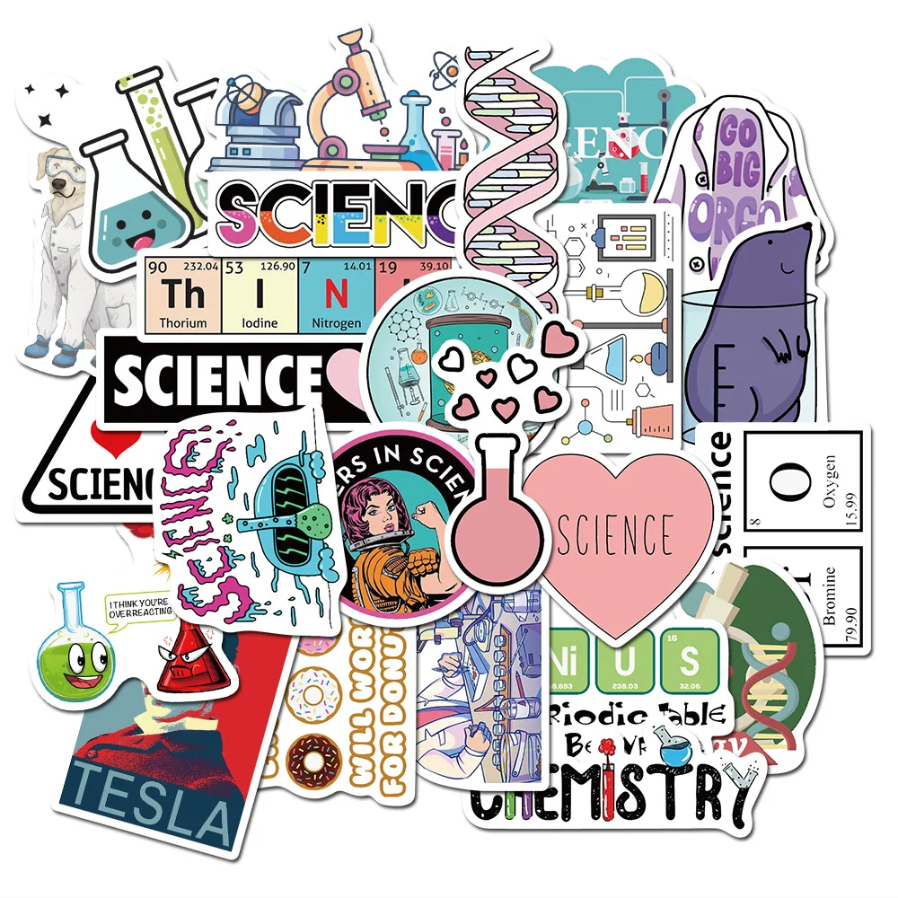 10/30/50 unids/pack Ciencia Qu&iacute;mica biolog&iacute;a investigaci&oacute;n de laboratorio pegatinas para mueble o pared Silla de escritorio de la computadora de la motocicleta-0