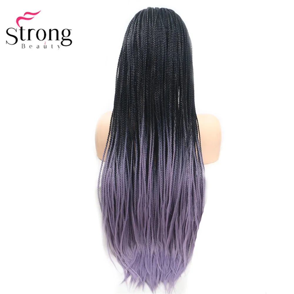 StrongBeauty коробка коса Кружева спереди длинный черный парик Омбре Синтетический Плетеный ящик косы парики для женщин - Color: XWY180-purple
