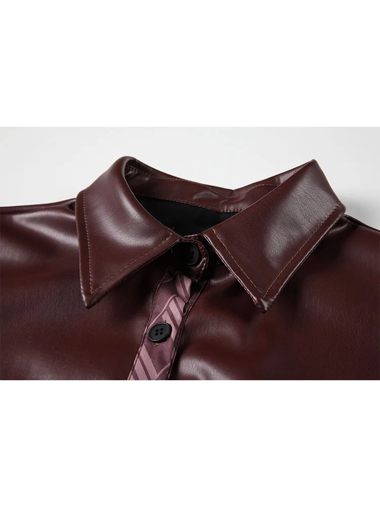 Рубашка-поло женская с принтом шикарная однобортная уличная одежда из экокожи в