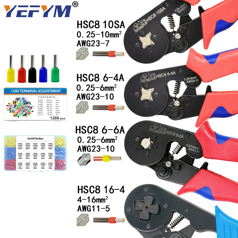 HSC8 10SA обжимные плоскогубцы 0 25-10 мм2 23-7AWG 6-6A/6-4A трубчатая Клеммная коробка бренд
