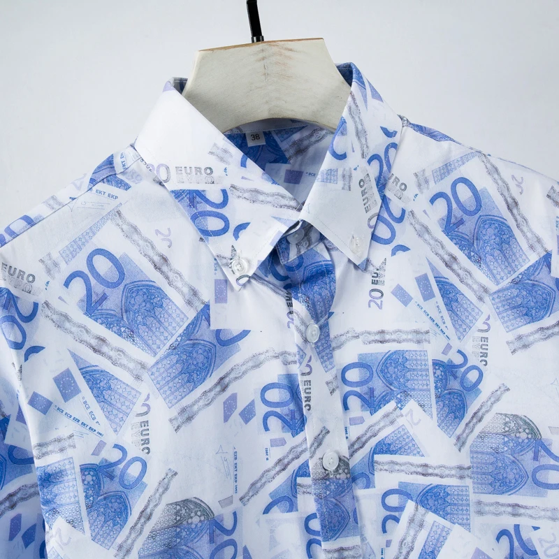 Брендовая мужская рубашка с принтом длинный рукав тонкая повседневная Chemise homme