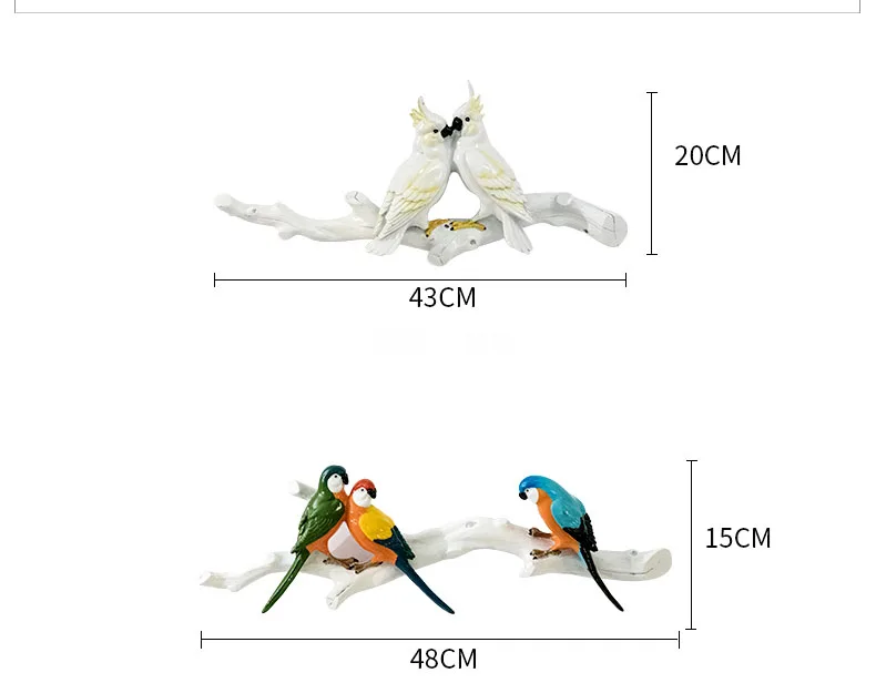 

Parrots Stand On A Branch Statue Sculpture Home Wall Decoration Accessories Animal Figurine Living Room Hanging Decor Escultura