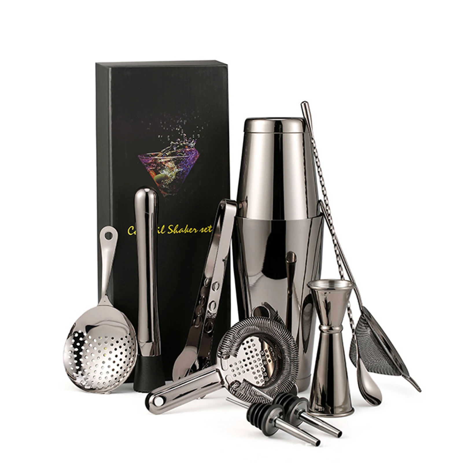 

10pcs Professional Stainless Steel Ice Clip Bar Tools Home Drink Mixing Cocktail Shaker Set Home Kitchen Tools Bar Set