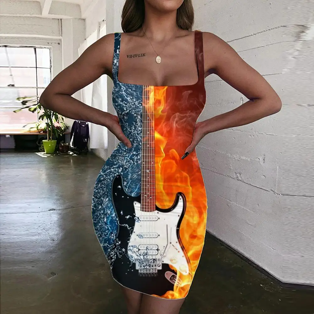 

Женский винтажный сарафан KYKU, черный сарафан с 3D-принтом в виде пламени, пляжная одежда для вечерние ета, 2019