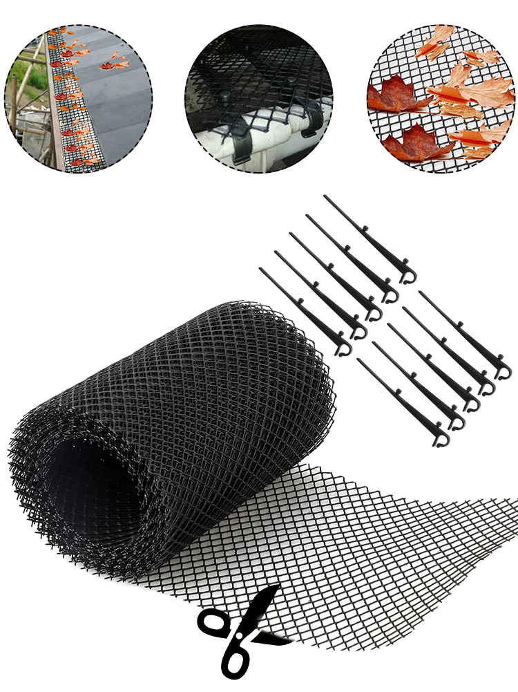 

With 10 Stakes Stakes Stops Leaves Anti Clogging Mesh Cover Balcony Gutter Guard Flexible Drain Reduce Overflow Cleaning Tool