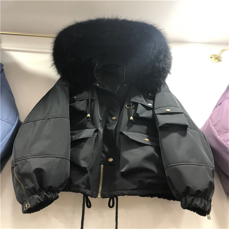 Женская куртка на утином пуху с капюшоном Толстая теплая Свободная большого