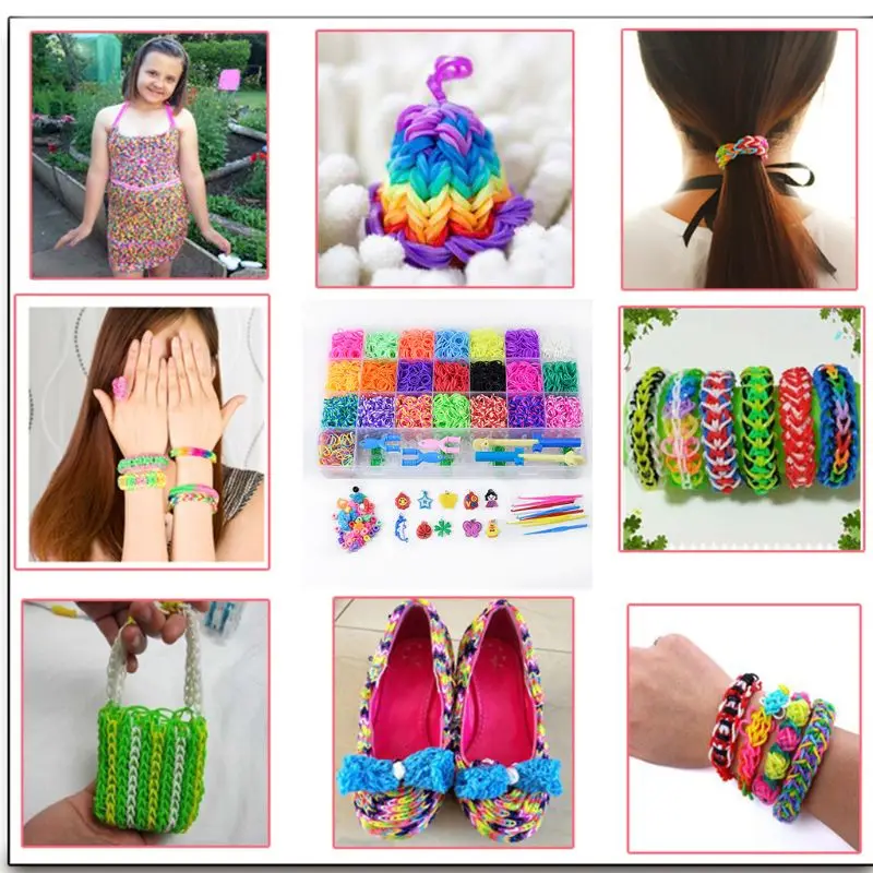 

Rainbow Rubber Bands Refill Set Bracelet Necklace Maker Kit Small Crochet Clip Pendant Bead Hook DIY Crafting Weaving Needlework