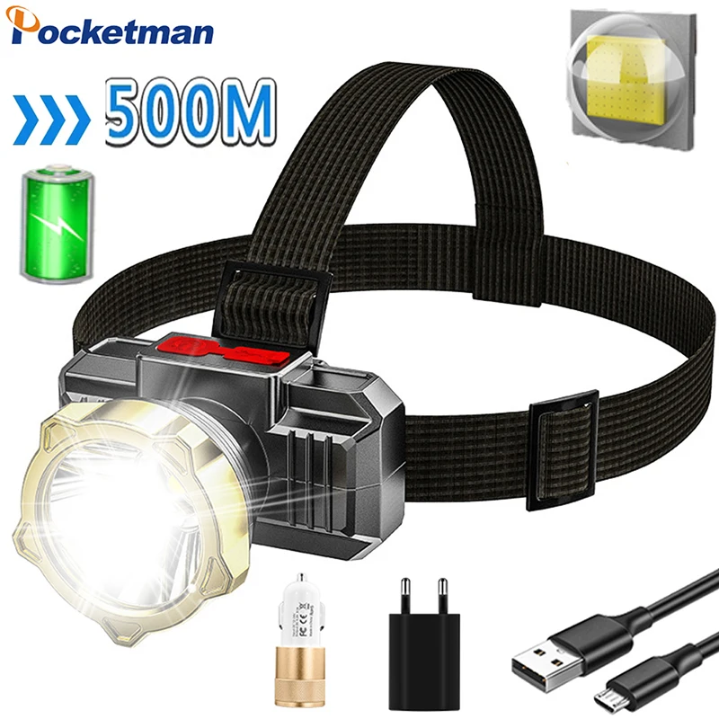 

High Power LED Headlamp USB Rechargeable Headlight Built-in Battery Waterproof Head Torch Head Light outdoor Camping
